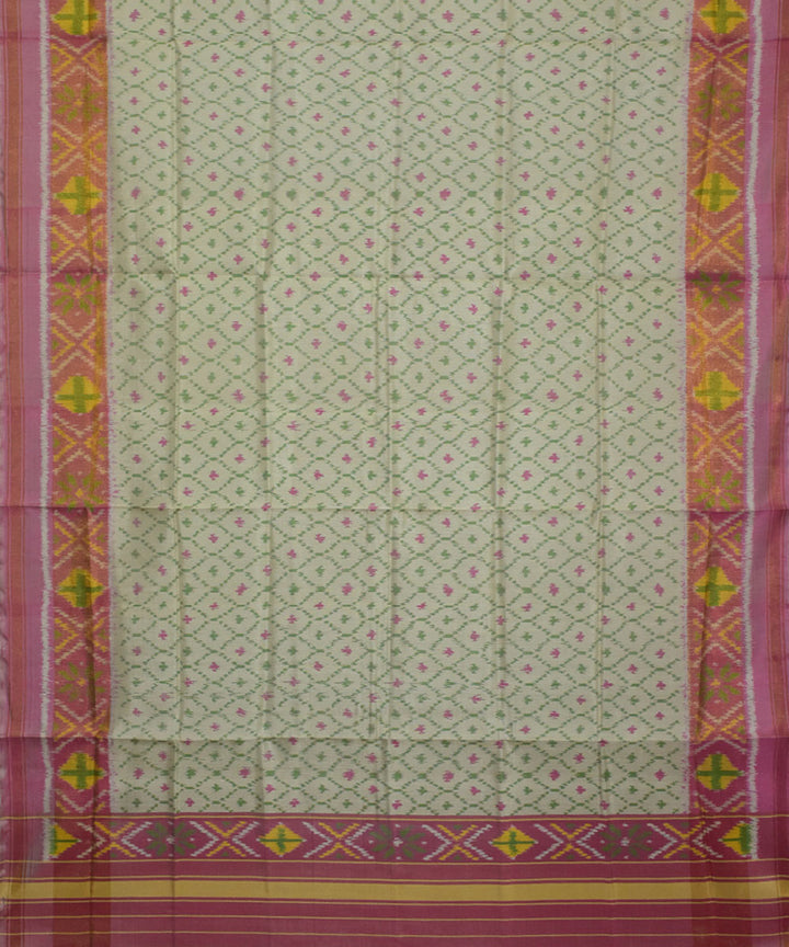 White yellow handwoven silk patola dupatta