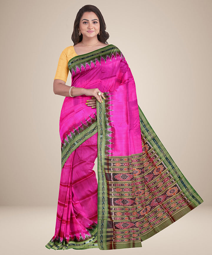 Pink olive green silk handwoven khandua saree