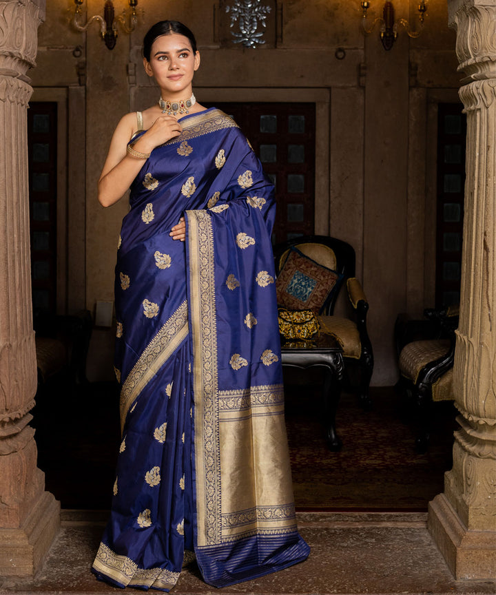 Royal blue boota handwoven banarasi silk saree