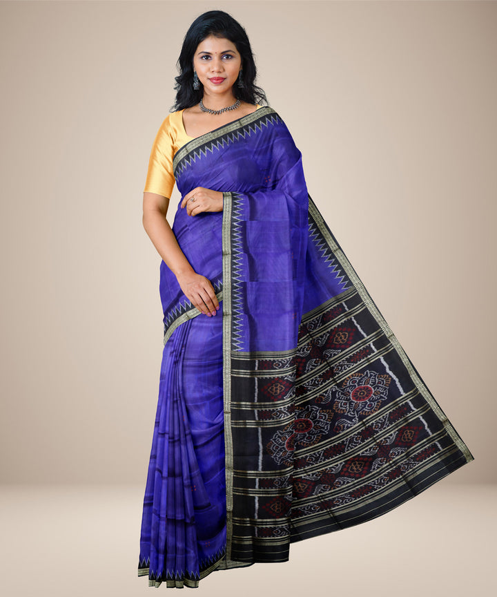 Navy blue black silk handwoven khandua saree