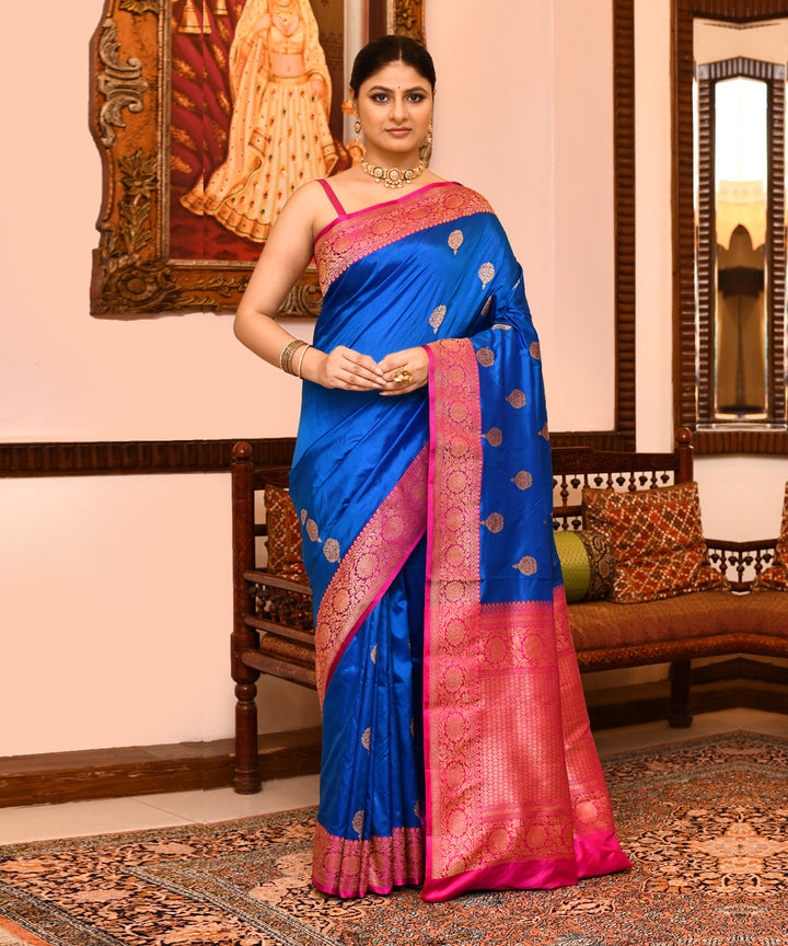 Blue purple silk handwoven banarasi saree