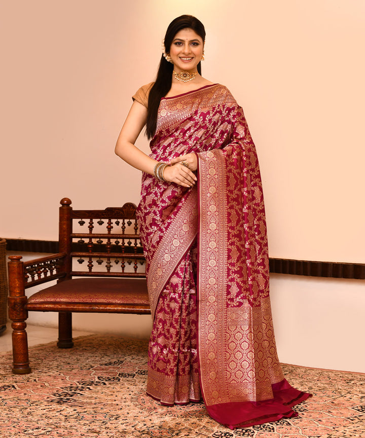 Wine silk handwoven banarasi saree