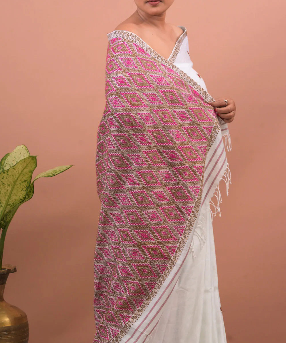 White maroon cotton silk handloom assam saree