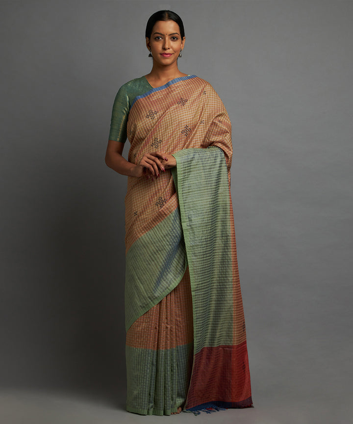 Sepia green kosa handloom chhattisgarh silk saree