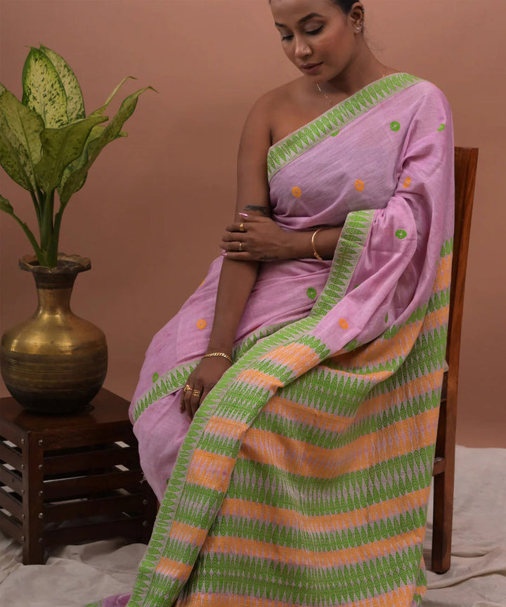 Pink multicolor cotton handloom assam saree