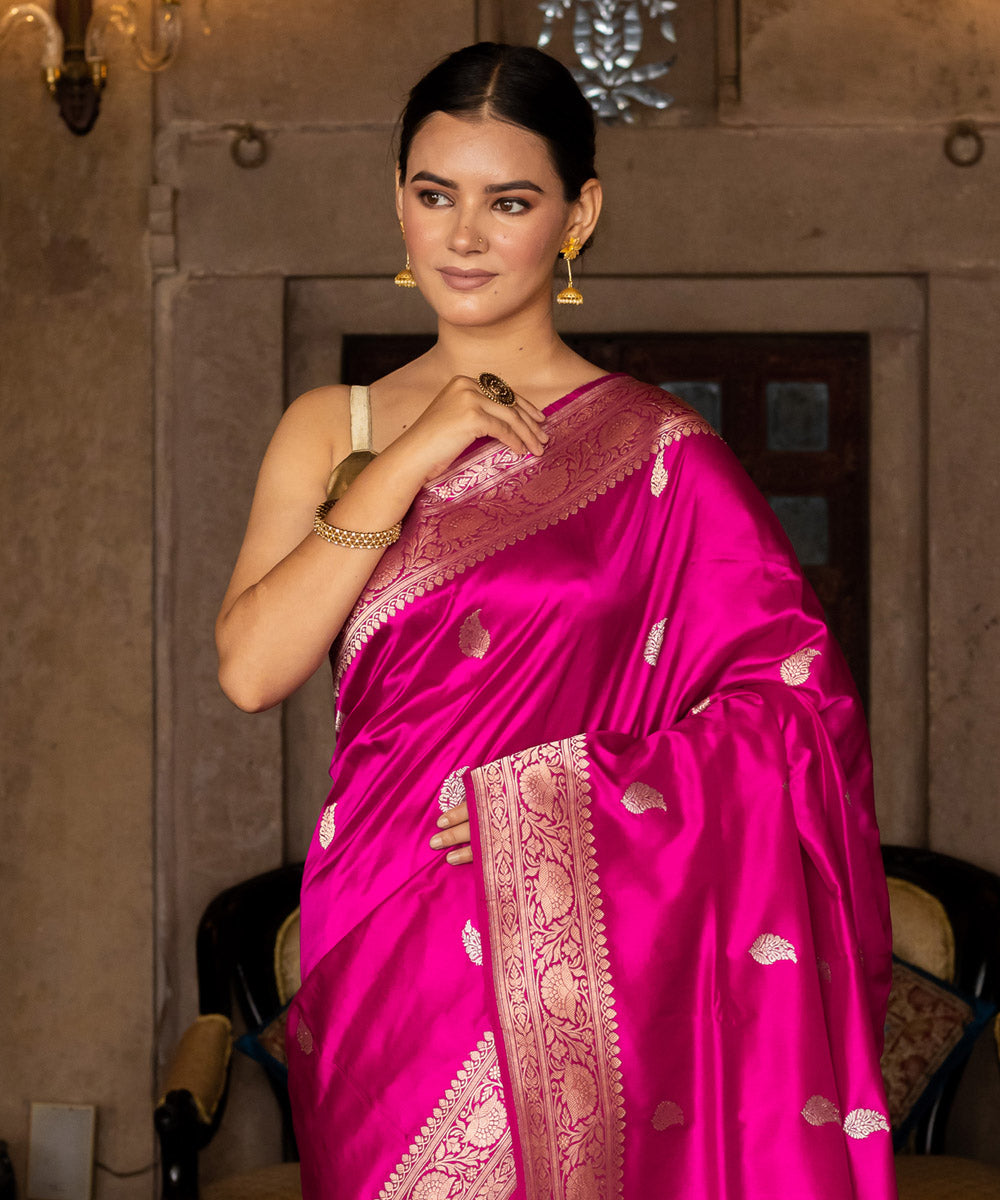 Pink handwoven banarasi silk saree