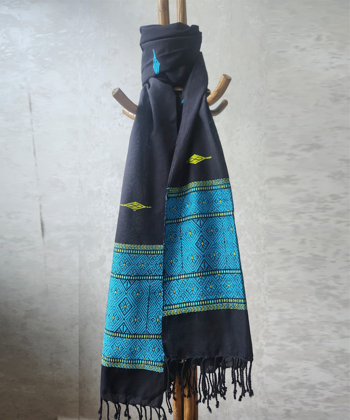 Black multi color handloom cotton assam stole