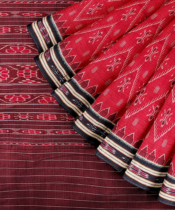 Red maroon handwoven cotton nuapatna saree