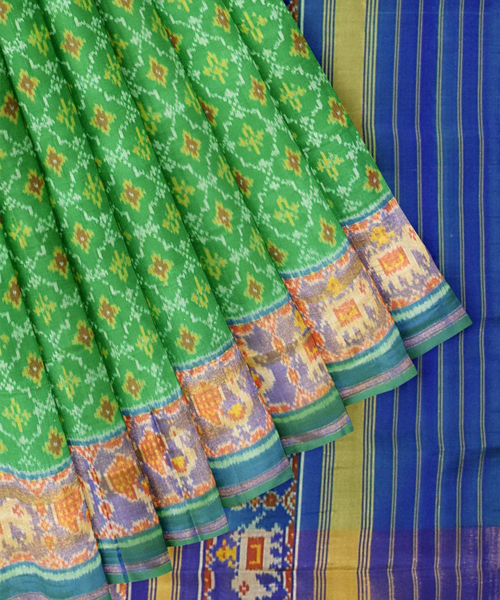 Lime green navy blue silk handloom patola saree