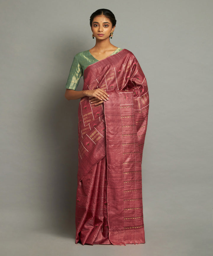 Maroon tussar silk handloom chhattisgarh kosa saree