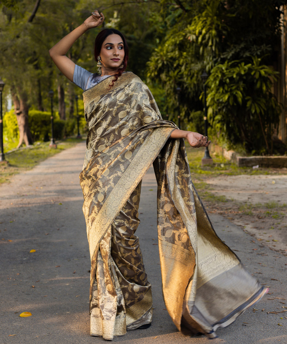 Grey jangla silk handwoven banarasi saree