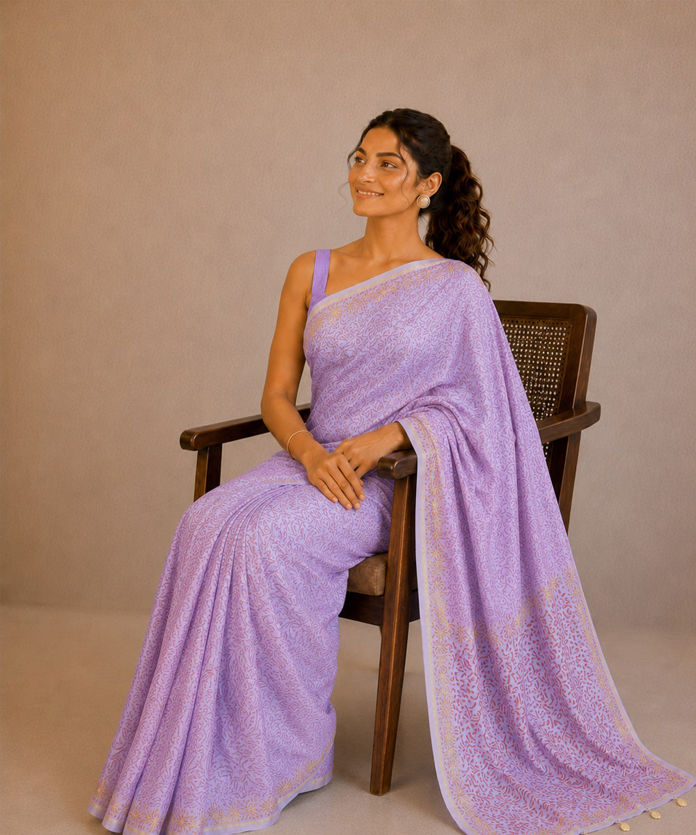 Pink orange hand embroidered chanderi silk saree