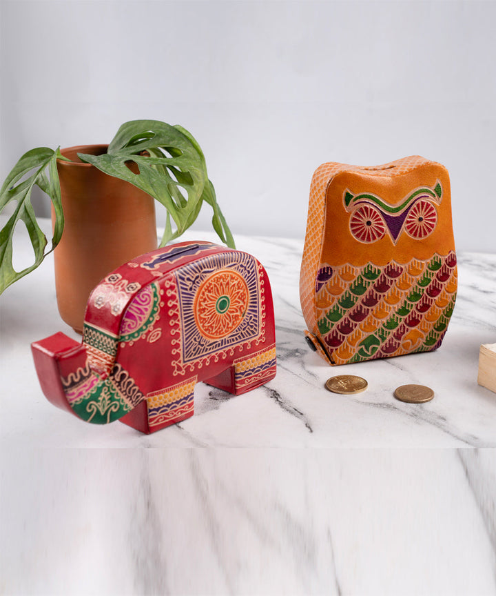 Handcrafted leather embossed piggy banks