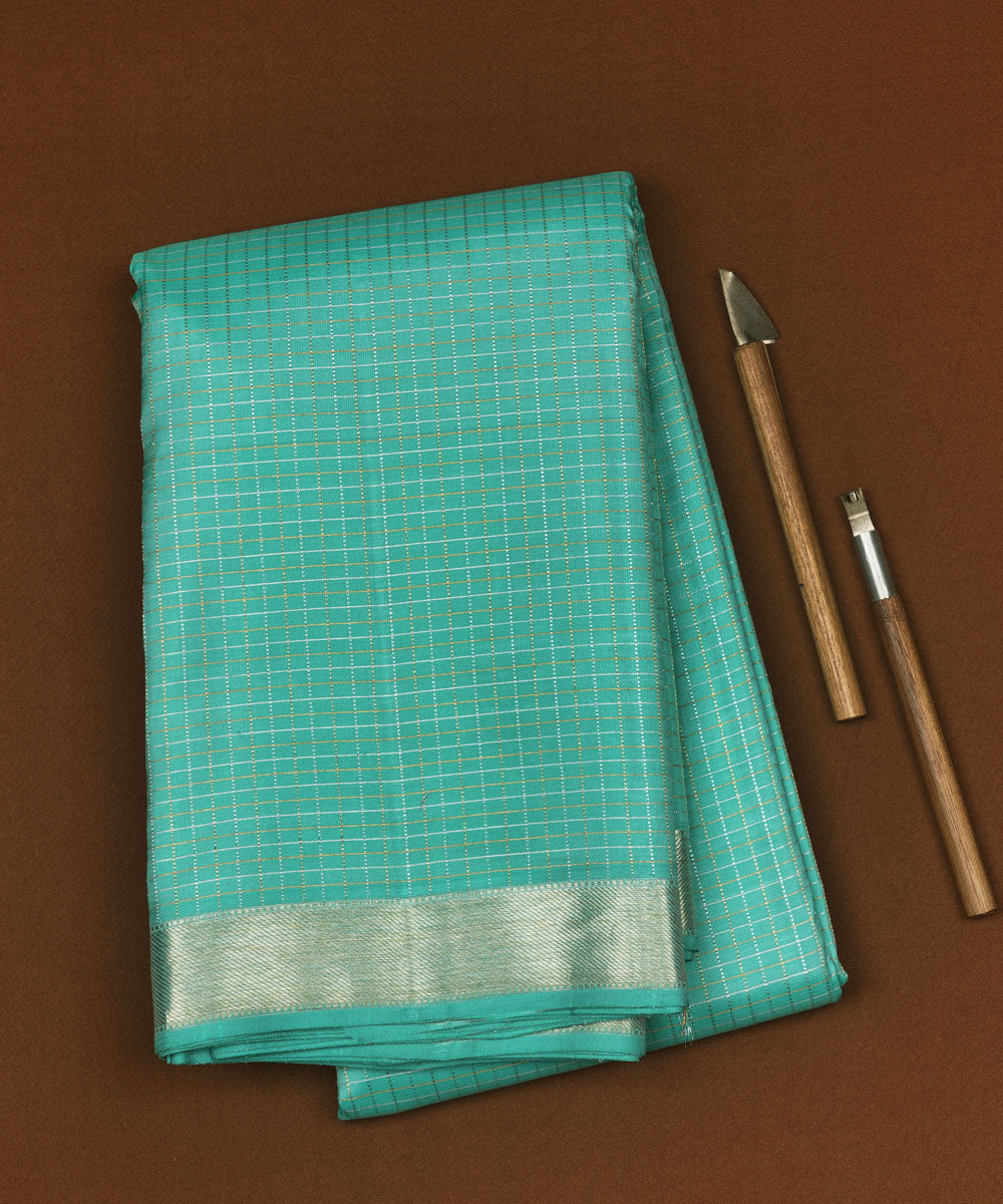 Cyan blue handwoven kanjivaram silk saree