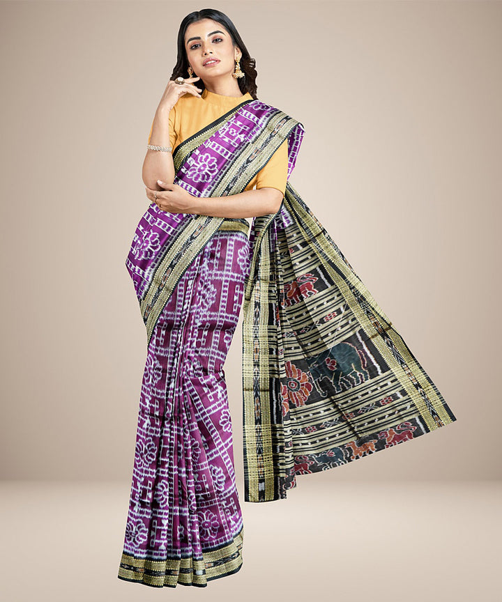 Purple black nabakothi silk handwoven khandua saree