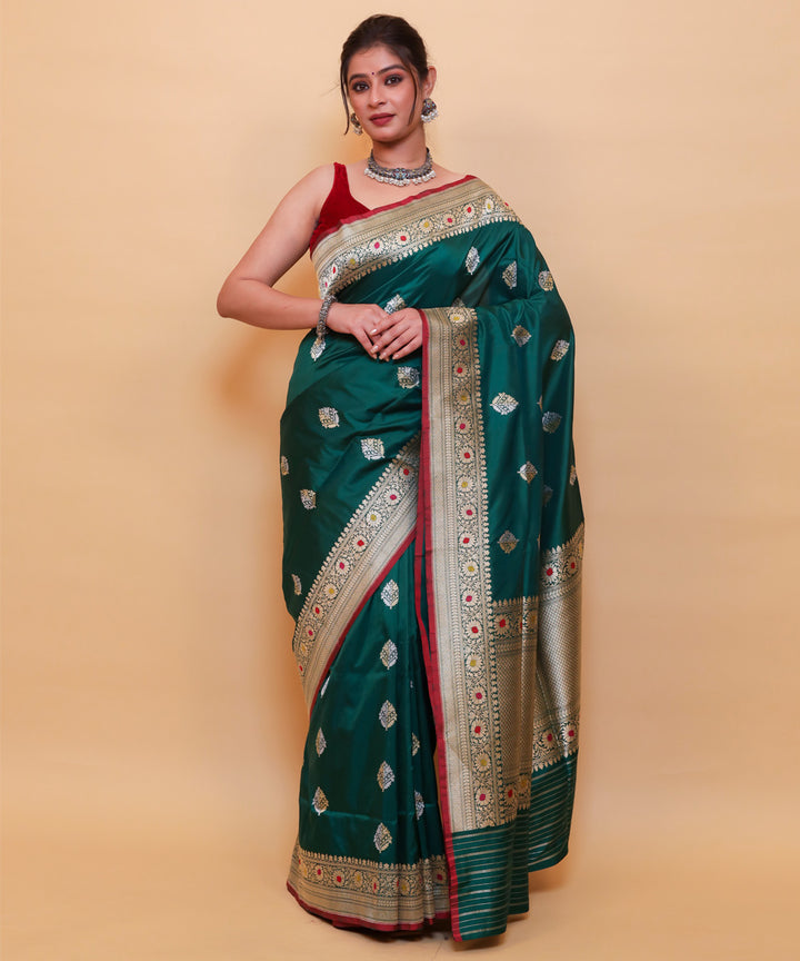Dark green handwoven banarasi silk saree