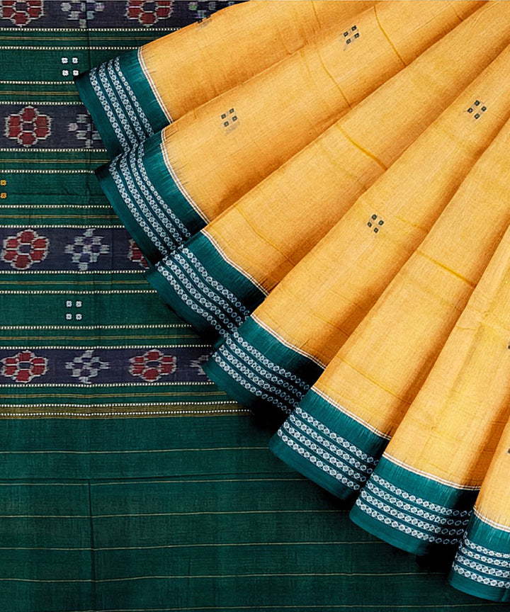 Yellow green cotton handwoven nuapatna saree