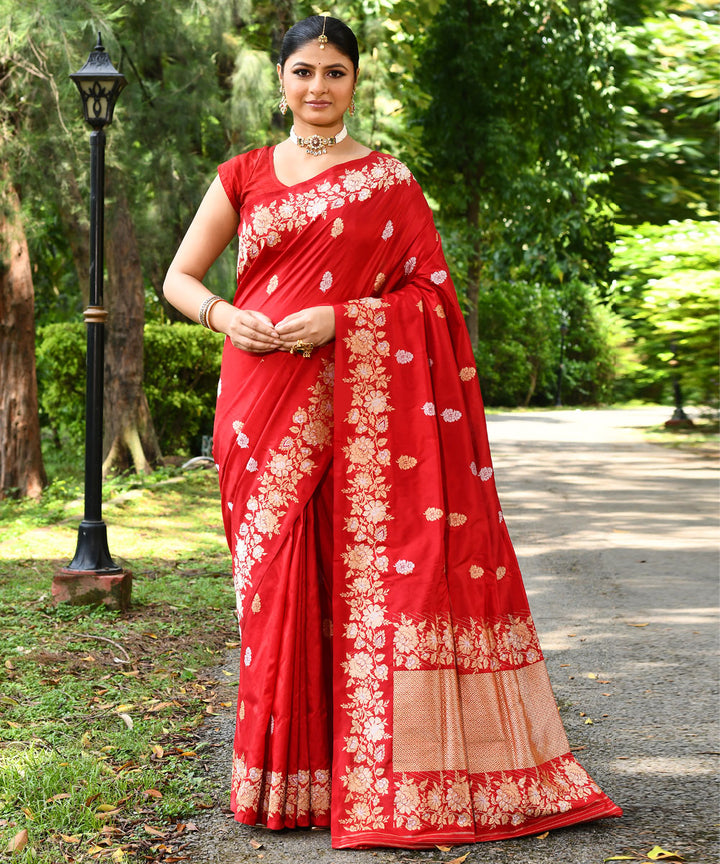 Handwoven red silk banarasi saree