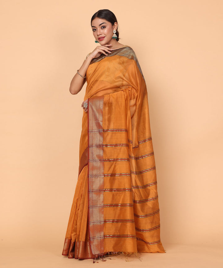 Orange cotton silk handloom maheshwari saree