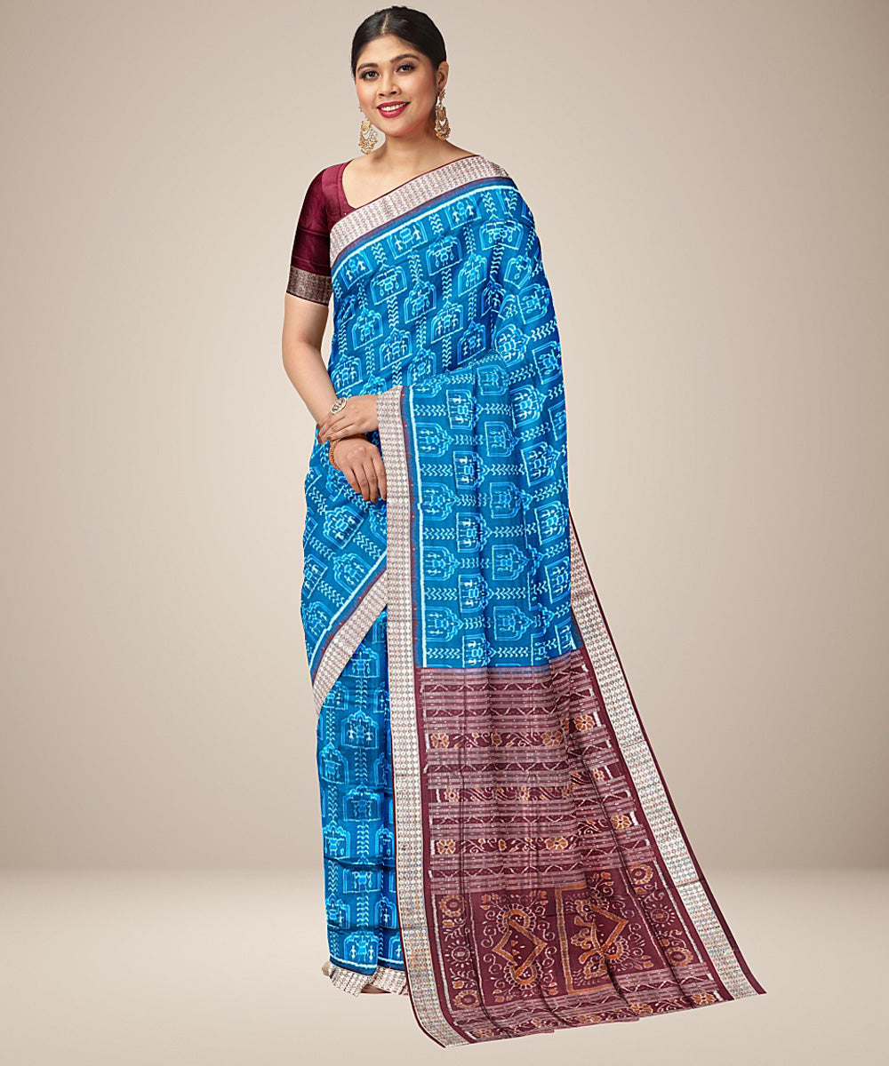 Royal blue multicolour silk handwoven sambalpuri saree