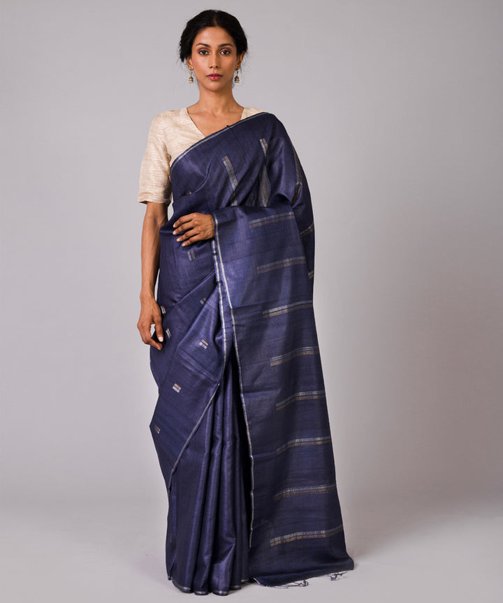 Deep blue kosa chhattisgarh silk handloom saree