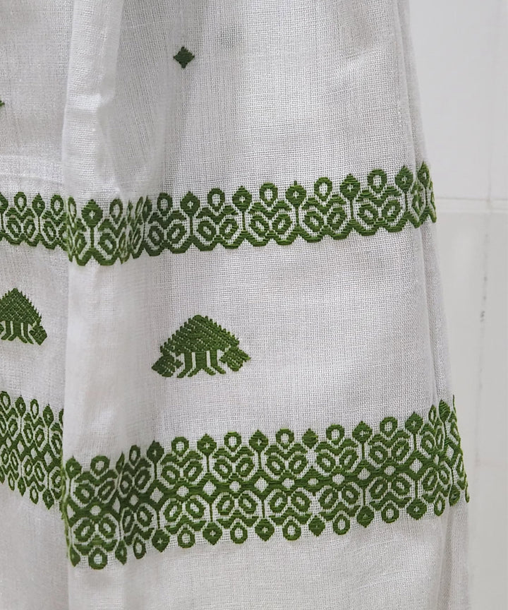 White green handloom assam cotton stole