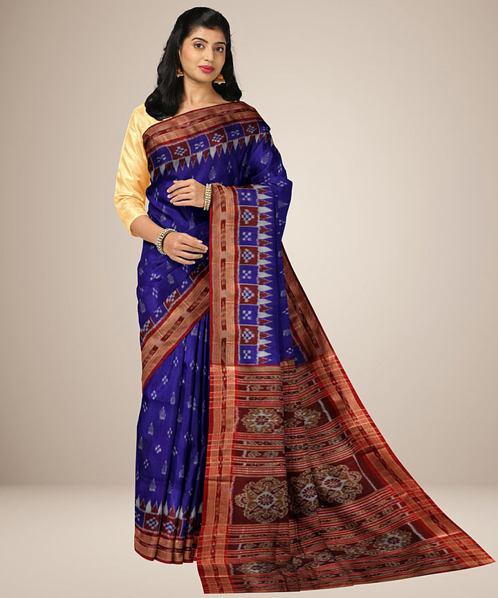 Navy blue black silk handwoven pasapalli border khandua saree