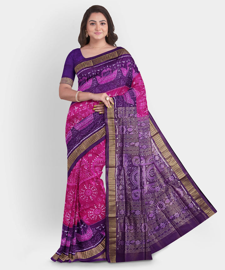 Magenta multicolor silk handwoven sambalpuri saree