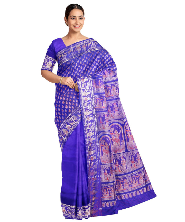 Navy blue silk handwoven baluchari saree