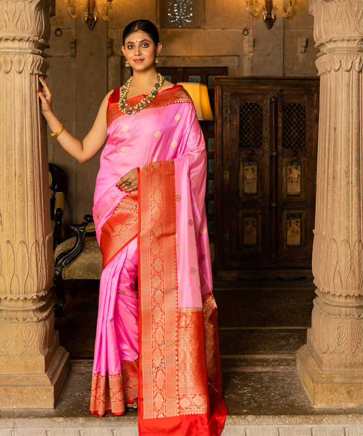 Pink boota silk handwoven banarasi saree