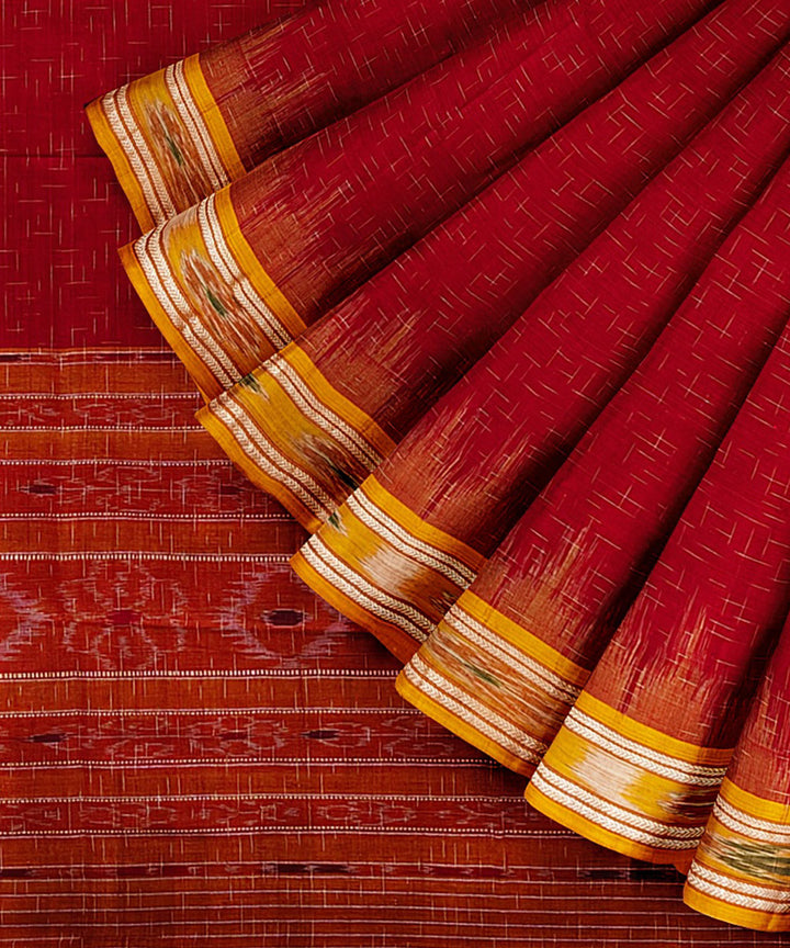 Red brown cotton handwoven nuapatna saree