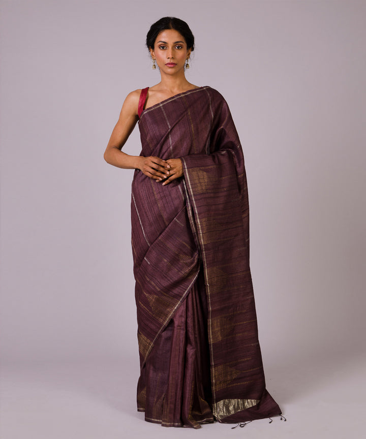 Dark brown kosa handloom chhattisgarh silk saree