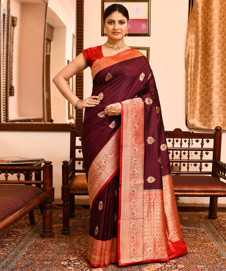 Choclaty brown silk handwoven banarasi saree