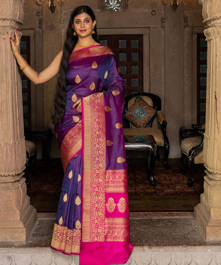 Purple handwoven silk banarasi saree