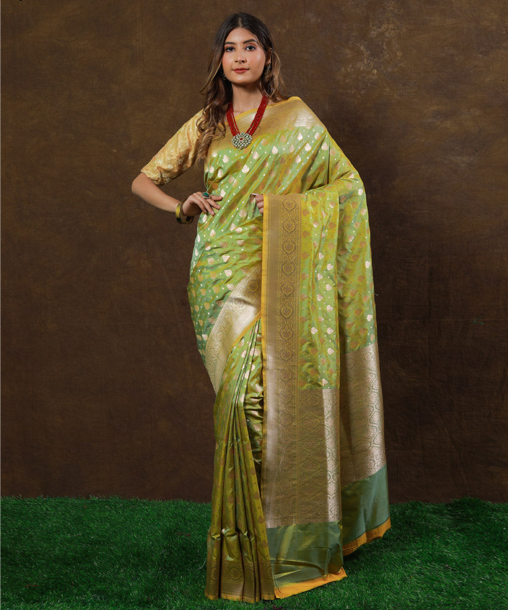Lime green silk handwoven banarasi saree