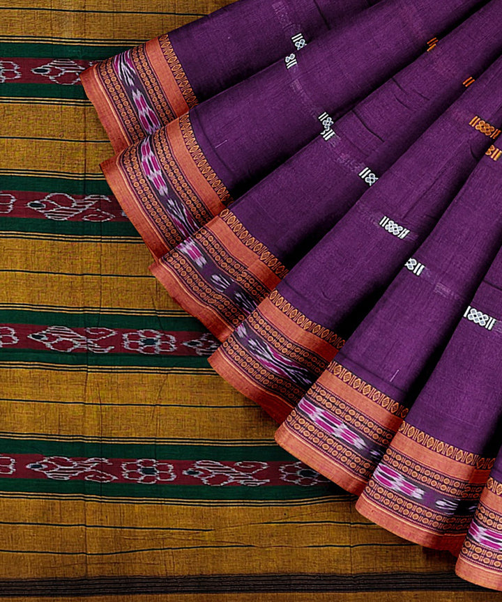 Purple yellow cotton handwoven nuapatna saree