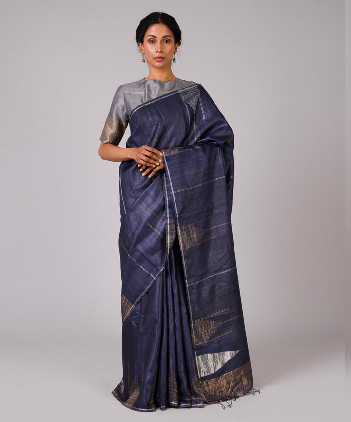 Deep blue kosa handloom chhattisgarh silk saree