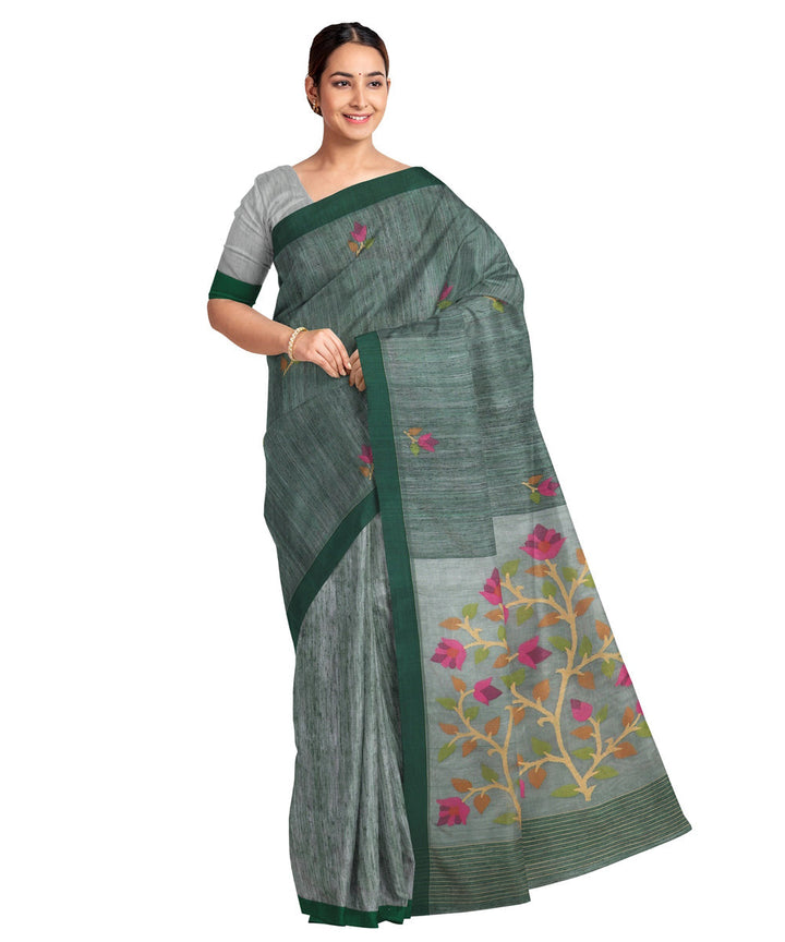 Dark green silk handwoven jamdani saree