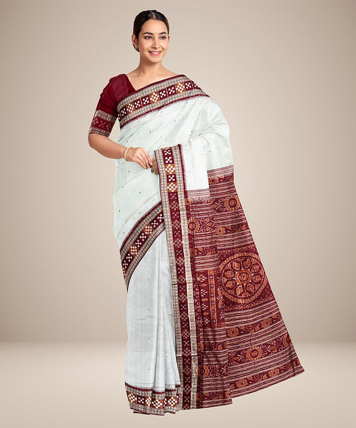 White maroon silk handwoven sambalpuri saree