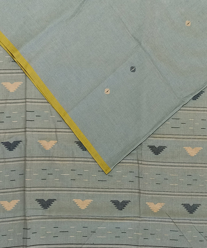 Grey yellow cotton handwoven bengal saree