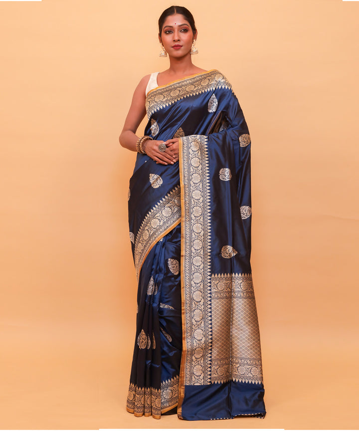 Royal blue silk banarasi handwoven saree