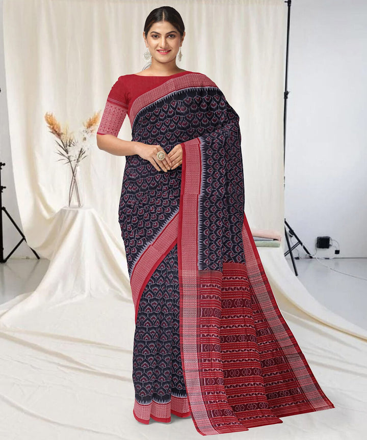 Black marron cotton handwoven sambalpuri saree