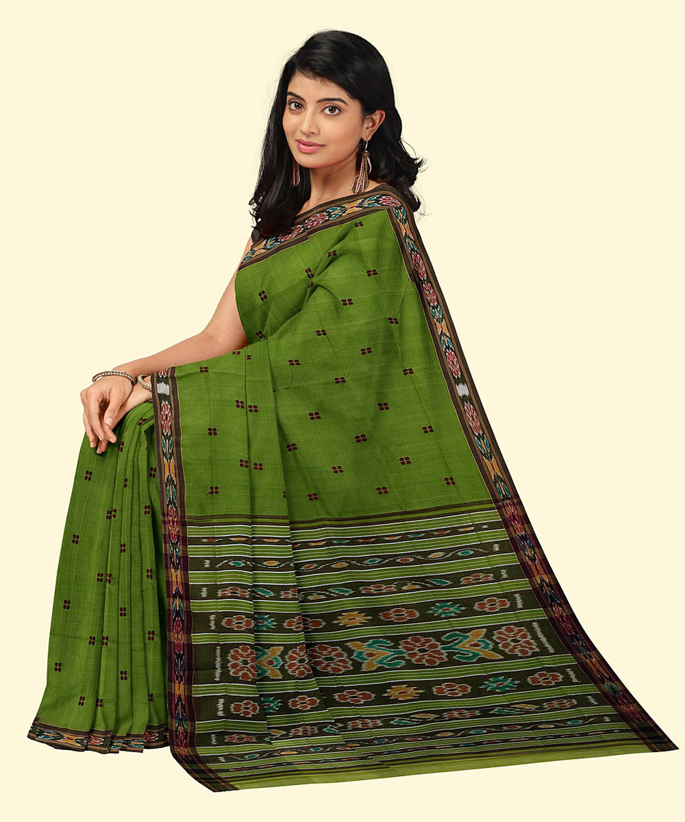 Light green maroon cotton handwoven nuapatna saree