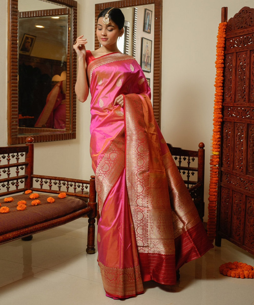 Pink banarasi handwoven silk saree