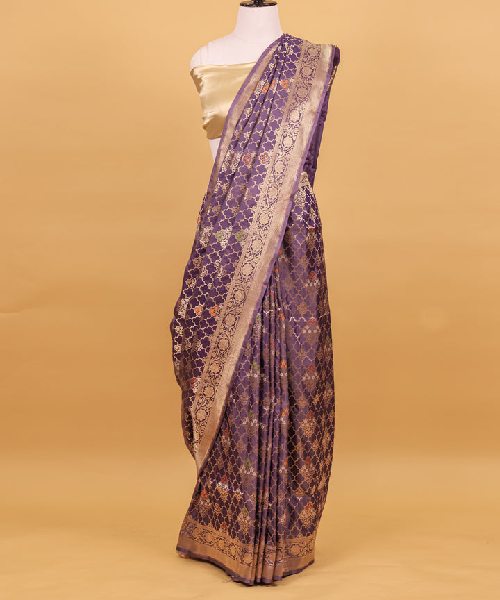 Navy blue jangla silk handwoven banarasi saree