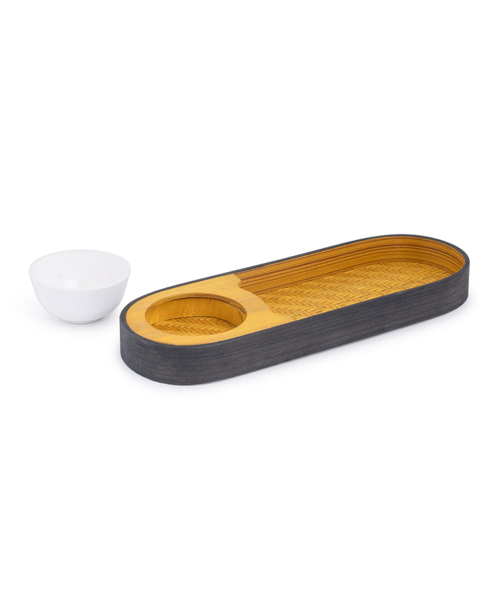 Bamboo oval snacks platter with bowl
