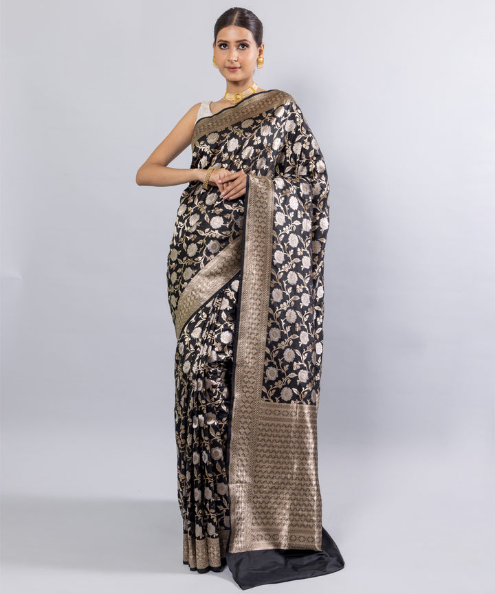 Black jangla silk handwoven banarasi saree