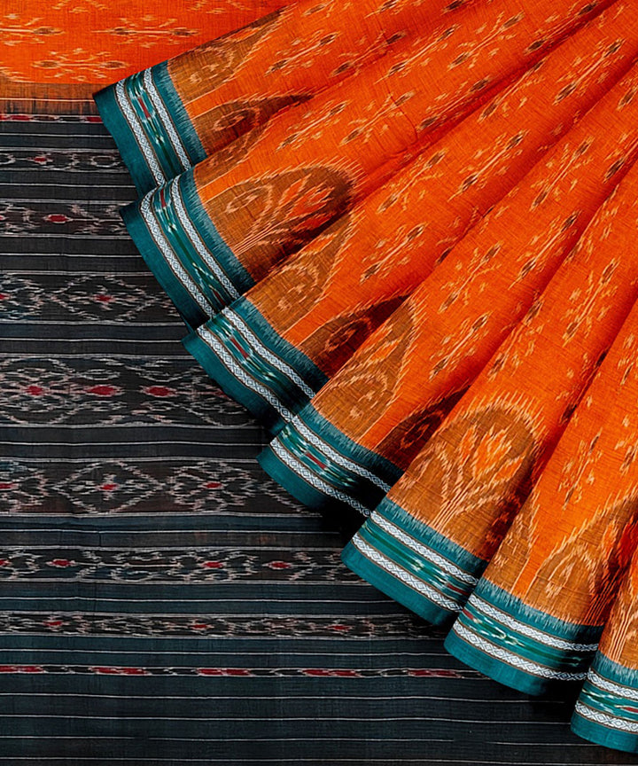 Orange black handwoven cotton nuapatna saree