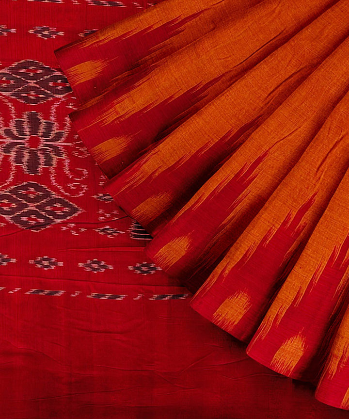 Orange red cotton handwoven nuapatna saree