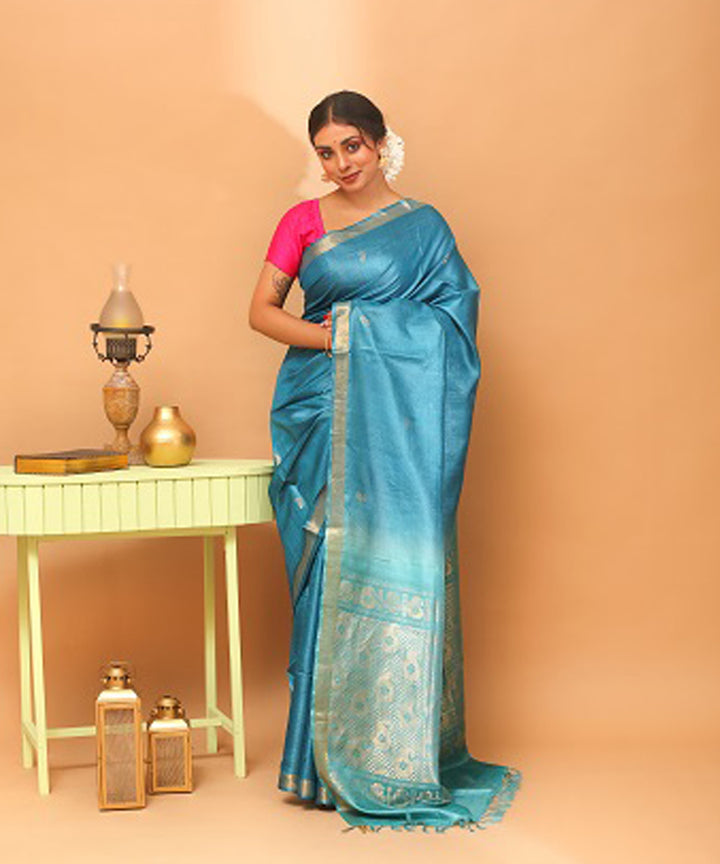 Turquoise chhattisgarh handloom jala tussar silk saree